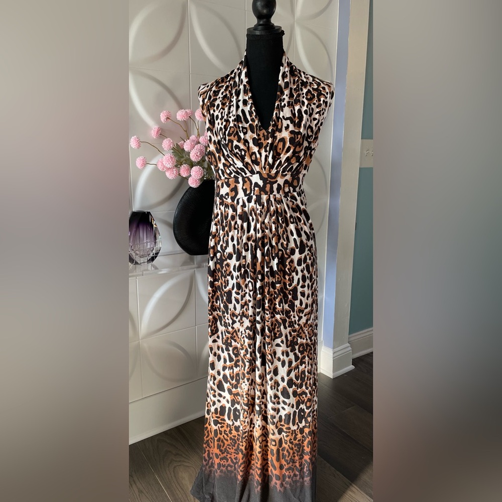 Chico's Leopard Print Maxi Dress in Brown, Black and Cream